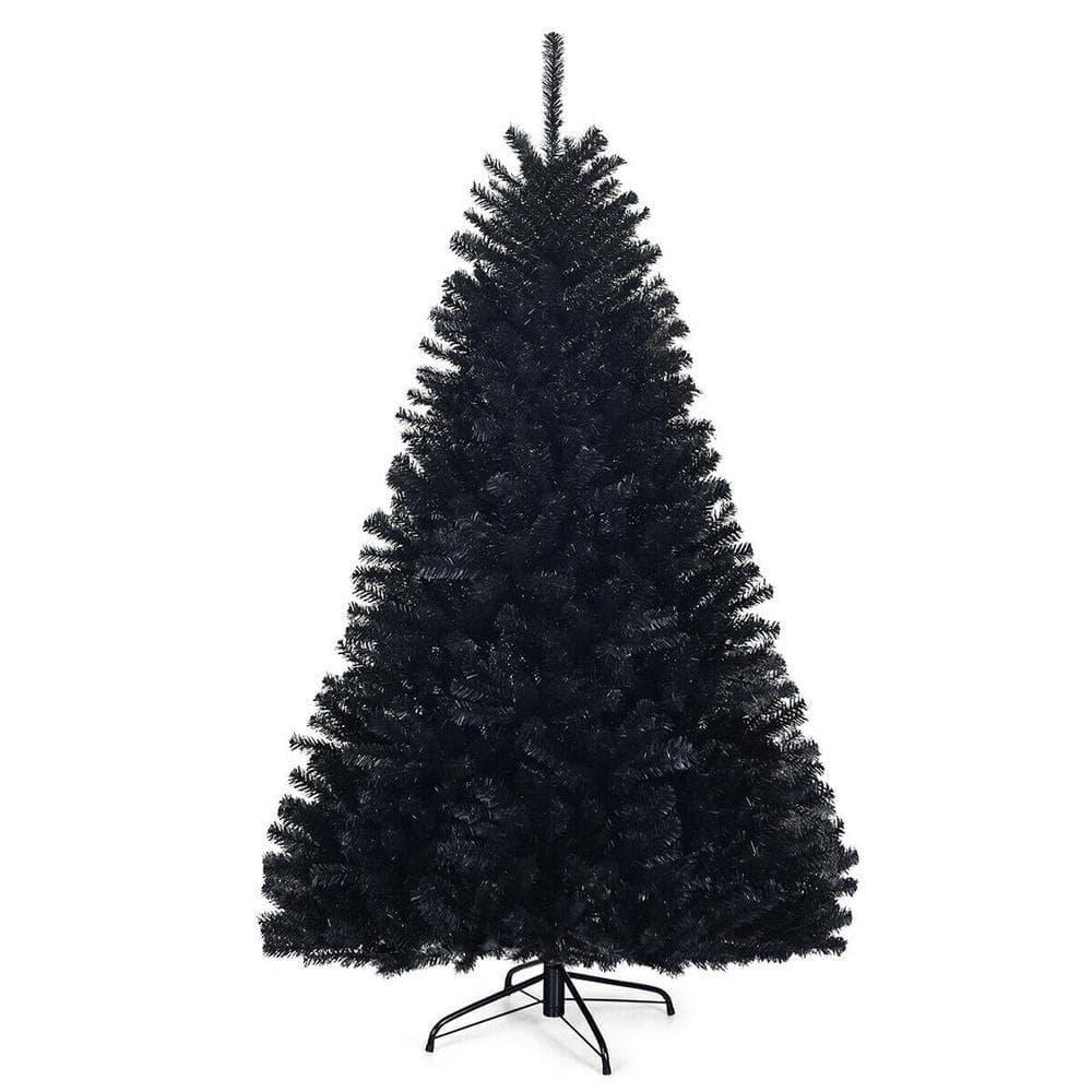 7.5 ft. Black Unlit Full PVC Hinged Artificial Christmas Tree with Solid Metal Stand