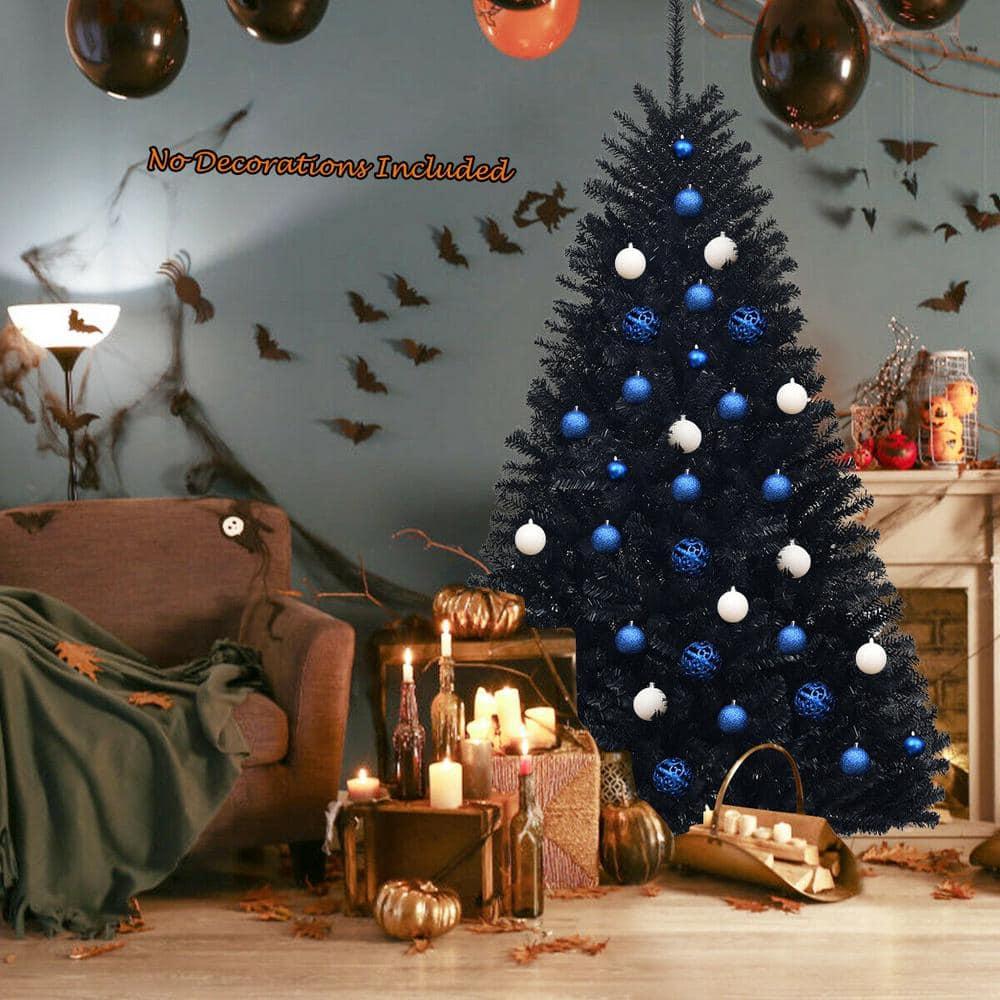 7.5 ft. Black Unlit Full PVC Hinged Artificial Christmas Tree with Solid Metal Stand