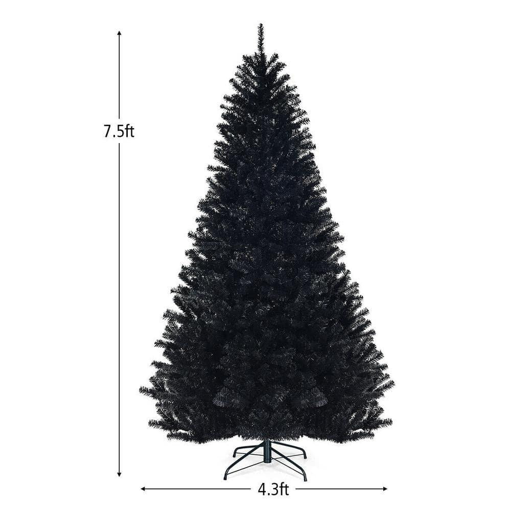7.5 ft. Black Unlit Full PVC Hinged Artificial Christmas Tree with Solid Metal Stand
