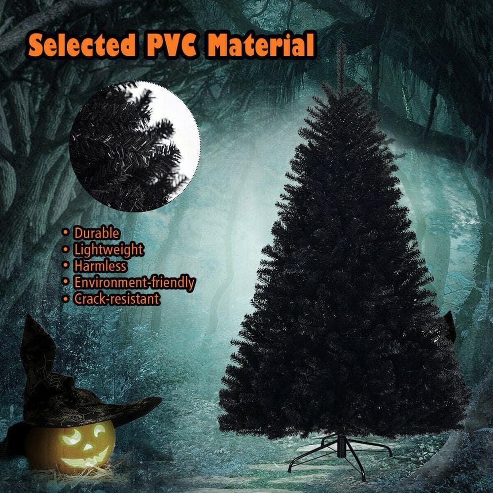 7.5 ft. Black Unlit Full PVC Hinged Artificial Christmas Tree with Solid Metal Stand