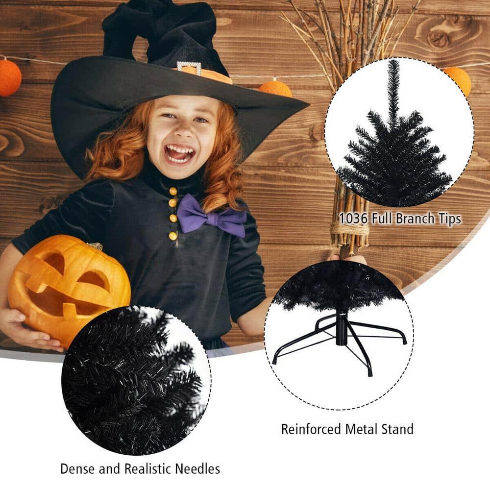 7.5 ft. Black Unlit Full PVC Hinged Artificial Christmas Tree with Solid Metal Stand
