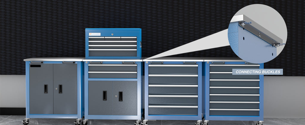20 Drawer Rolling Tool Chest Combo,Tool Cabinet with  Countertop, Modular Tool Chest with LocDrawers and Connection Parts, 360° Swivel BraWheels & Padded Feet, Blue
