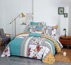 Tache Old World Garden Pastel Blue Yellow Red Hummingbirds Cotton Patchwork Quilt Set (JHW-936)