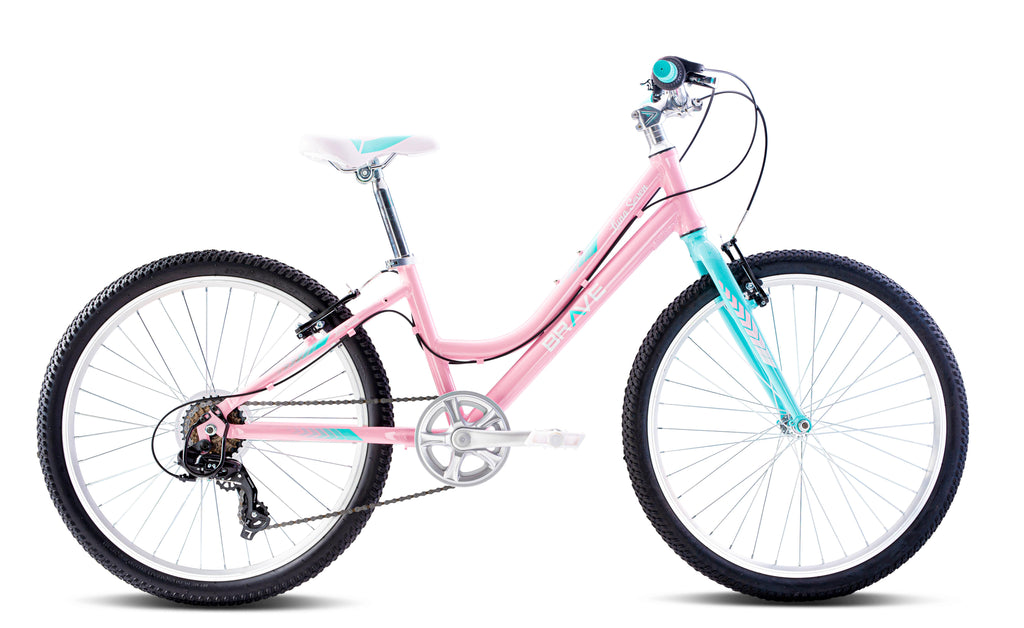 Revere Kids 24" Girls 7-Speed Cruiser Children's Bicycle for Ages 7-11 Years Old. Lightweight Aluminum Frame and Fork, Easy to Ride! (Pink/Cyan)