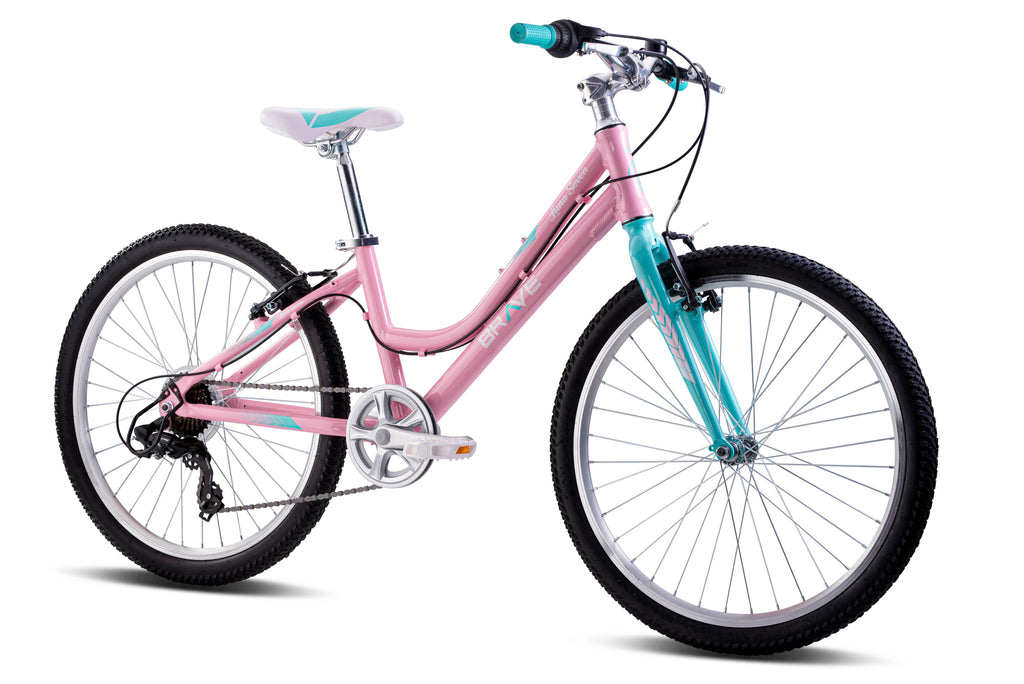Revere Kids 24" Girls 7-Speed Cruiser Children's Bicycle for Ages 7-11 Years Old. Lightweight Aluminum Frame and Fork, Easy to Ride! (Pink/Cyan)