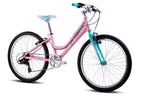 Revere Kids 24" Girls 7-Speed Cruiser Children's Bicycle for Ages 7-11 Years Old. Lightweight Aluminum Frame and Fork, Easy to Ride! (Pink/Cyan)