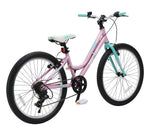 Revere Kids 24" Girls 7-Speed Cruiser Children's Bicycle for Ages 7-11 Years Old. Lightweight Aluminum Frame and Fork, Easy to Ride! (Pink/Cyan)