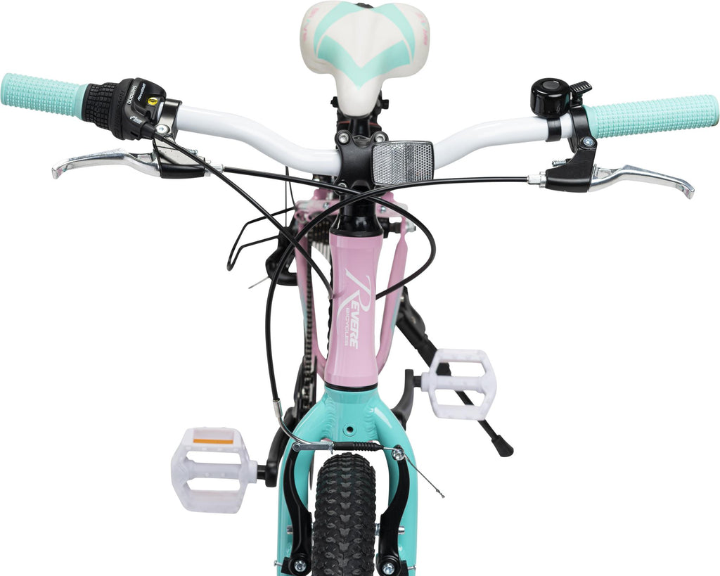 Revere Kids 24" Girls 7-Speed Cruiser Children's Bicycle for Ages 7-11 Years Old. Lightweight Aluminum Frame and Fork, Easy to Ride! (Pink/Cyan)
