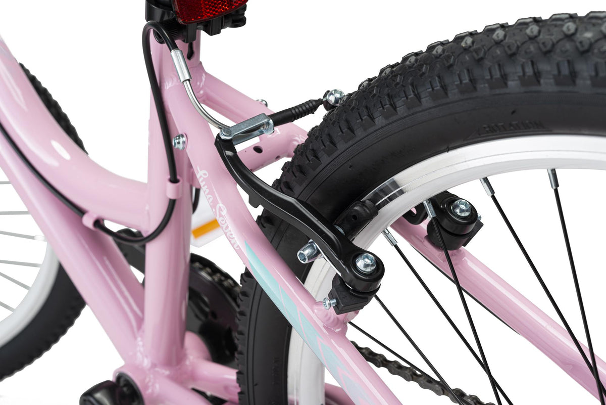 Revere Kids 24" Girls 7-Speed Cruiser Children's Bicycle for Ages 7-11 Years Old. Lightweight Aluminum Frame and Fork, Easy to Ride! (Pink/Cyan)