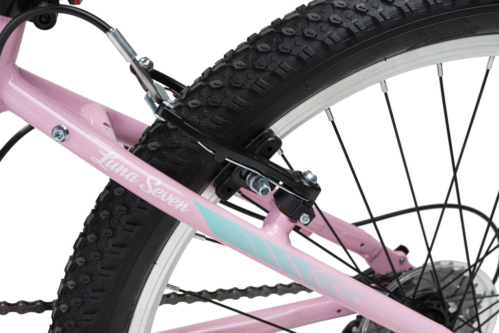 Revere Kids 24" Girls 7-Speed Cruiser Children's Bicycle for Ages 7-11 Years Old. Lightweight Aluminum Frame and Fork, Easy to Ride! (Pink/Cyan)