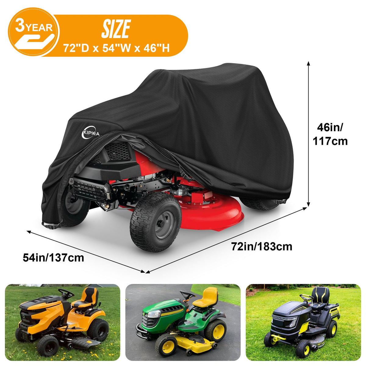 Riding Lawn Mower Cover 600D Heavy Duty Lawn Tractor Cover Waterproof, Universal Fit with 4 Buckles, 2 Drawstrings and StoraBag