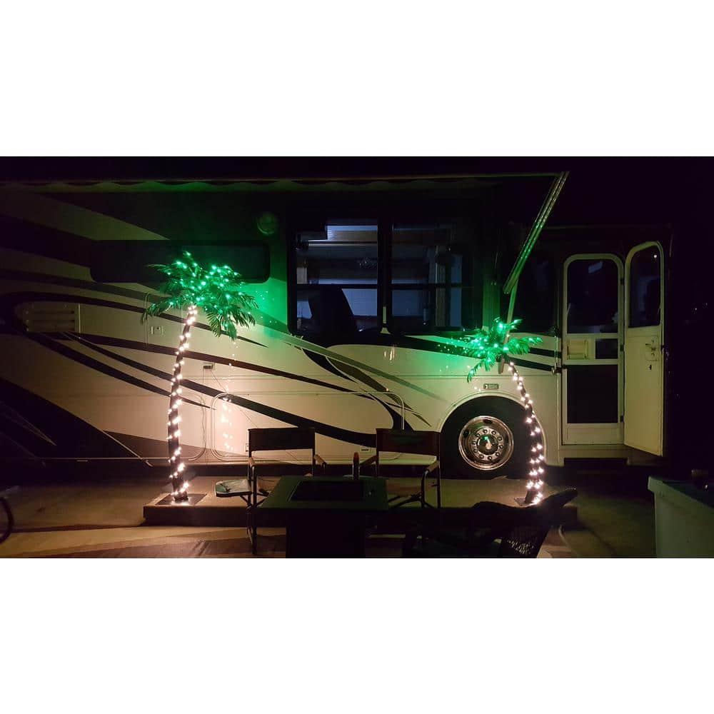 7 ft. Pre-Lit LED Palm Artificial Christmas Tree with Green Leaves and 96 LED Lights