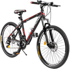 PanAme Mountain Bike 26 Inches 21 Speed Suspension Fork Anti-Slip Bicycle with Dual Disc Brake and High Carbon Steel Frame for Men and Women