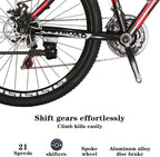 PanAme Mountain Bike 26 Inches 21 Speed Suspension Fork Anti-Slip Bicycle with Dual Disc Brake and High Carbon Steel Frame for Men and Women