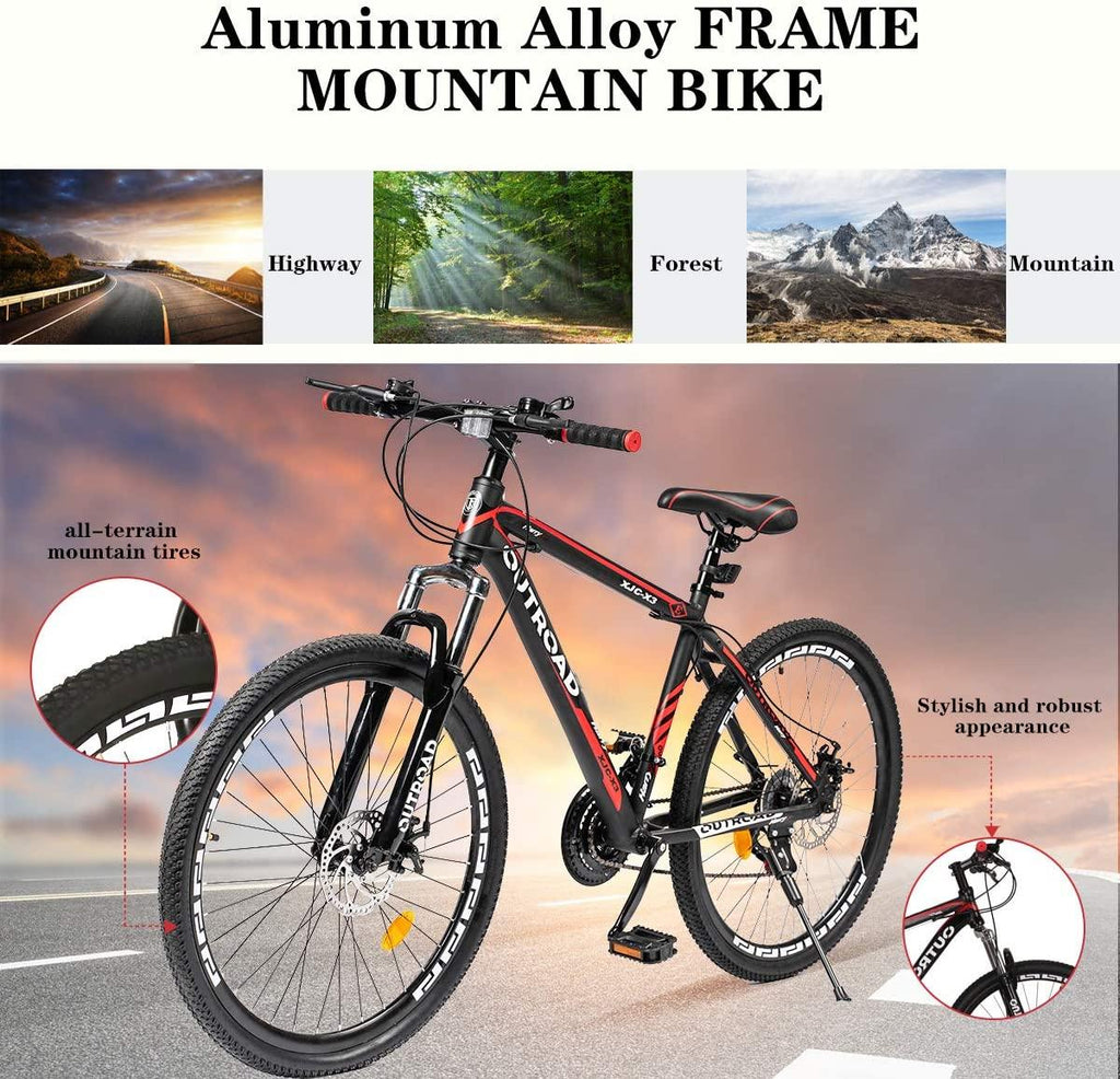 PanAme Mountain Bike 26 Inches 21 Speed Suspension Fork Anti-Slip Bicycle with Dual Disc Brake and High Carbon Steel Frame for Men and Women