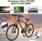 PanAme Mountain Bike 26 Inches 21 Speed Suspension Fork Anti-Slip Bicycle with Dual Disc Brake and High Carbon Steel Frame for Men and Women