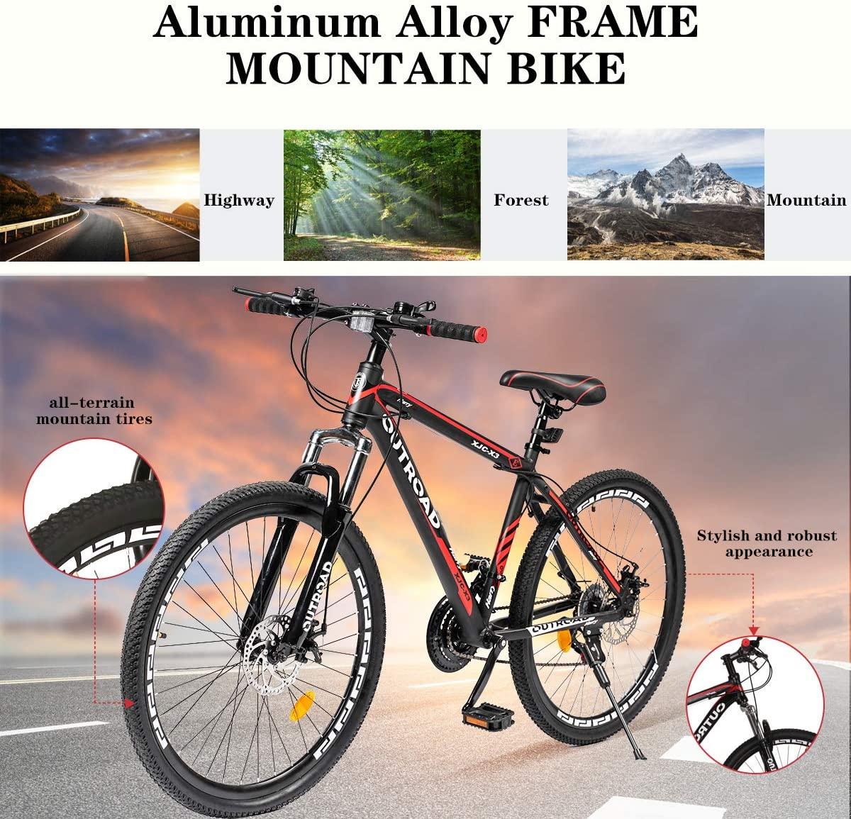 PanAme Mountain Bike 26 Inches 21 Speed Suspension Fork Anti-Slip Bicycle with Dual Disc Brake and High Carbon Steel Frame for Men and Women