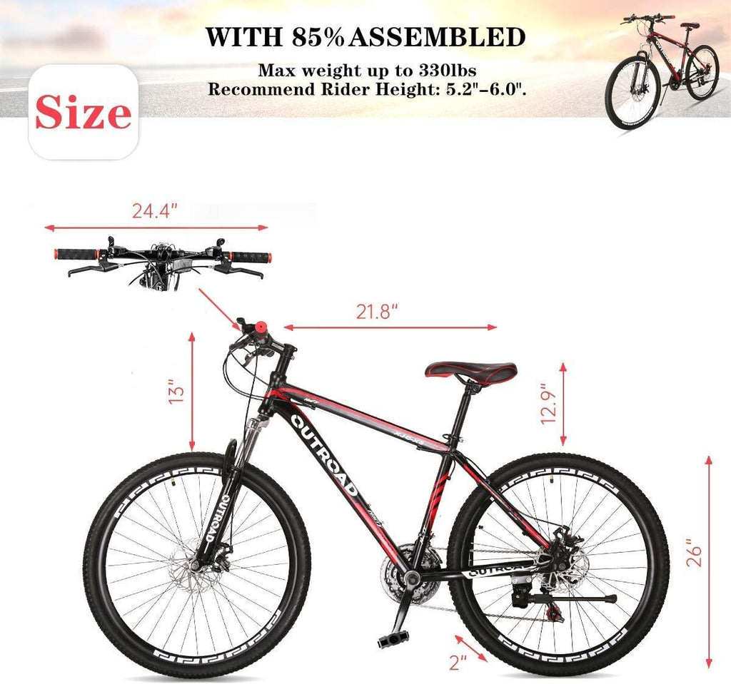 PanAme Mountain Bike 26 Inches 21 Speed Suspension Fork Anti-Slip Bicycle with Dual Disc Brake and High Carbon Steel Frame for Men and Women