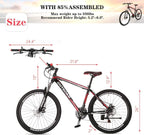 PanAme Mountain Bike 26 Inches 21 Speed Suspension Fork Anti-Slip Bicycle with Dual Disc Brake and High Carbon Steel Frame for Men and Women
