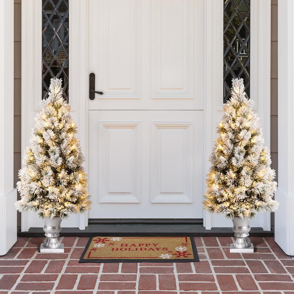 4 ft. Pre-Lit Snow Flocked Pine Artificial Christmas Tree with 100 Warm White Lights (2-Pack)