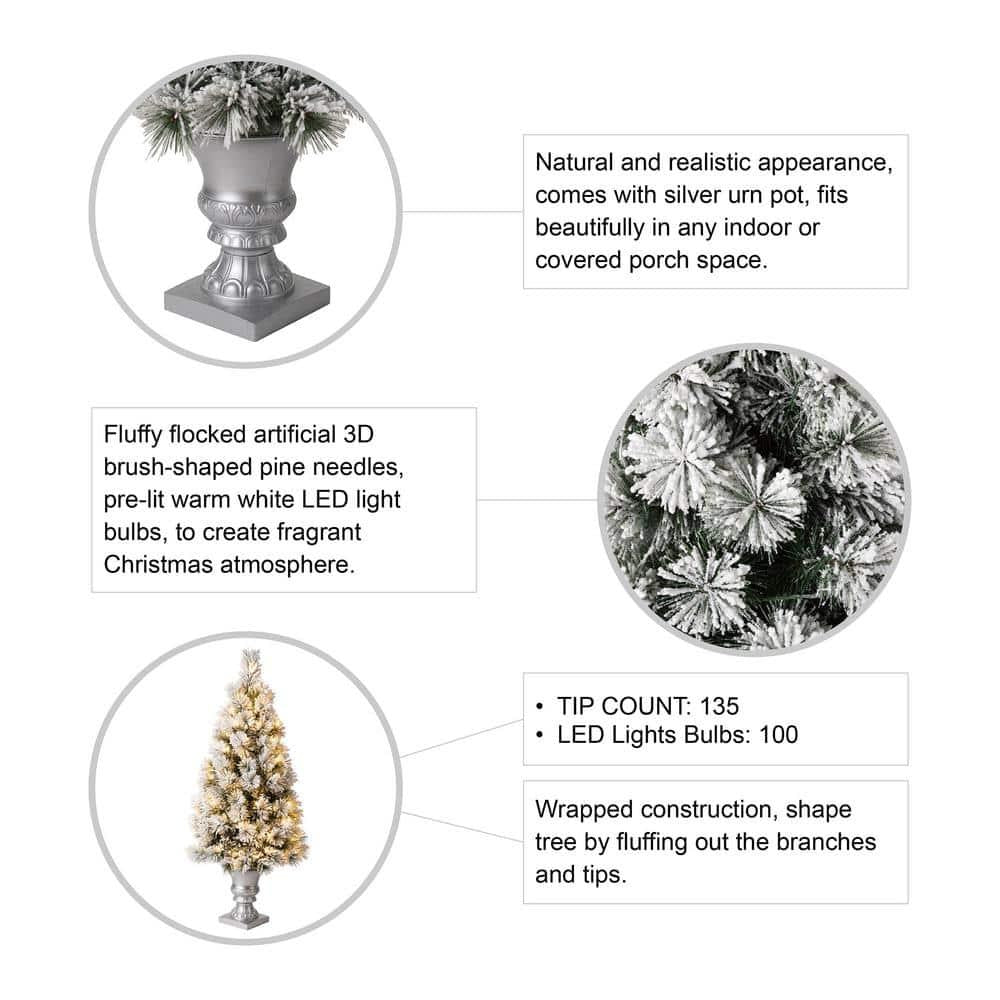 4 ft. Pre-Lit Snow Flocked Pine Artificial Christmas Tree with 100 Warm White Lights (2-Pack)