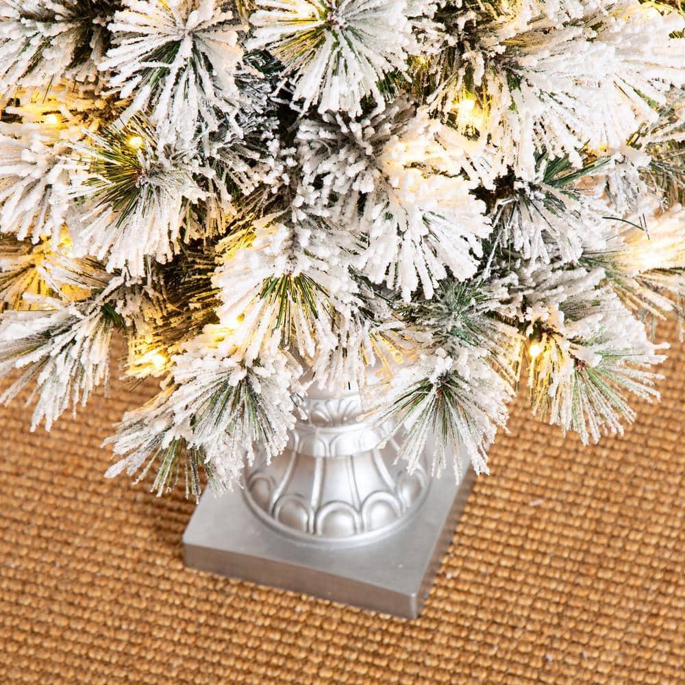 4 ft. Pre-Lit Snow Flocked Pine Artificial Christmas Tree with 100 Warm White Lights (2-Pack)