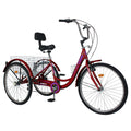 Mooncool Adult Tricycle 7 Speed Trike 26inch 3 Wheel Bike Three-Wheeled Bicycle Cruise Trike Wine Red with Shopping Basket for Seniors, Women, Men.