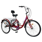 Mooncool Adult Tricycle 7 Speed Trike 26inch 3 Wheel Bike Three-Wheeled Bicycle Cruise Trike Wine Red with Shopping Basket for Seniors, Women, Men.