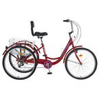 Mooncool Adult Tricycle 7 Speed Trike 26inch 3 Wheel Bike Three-Wheeled Bicycle Cruise Trike Wine Red with Shopping Basket for Seniors, Women, Men.