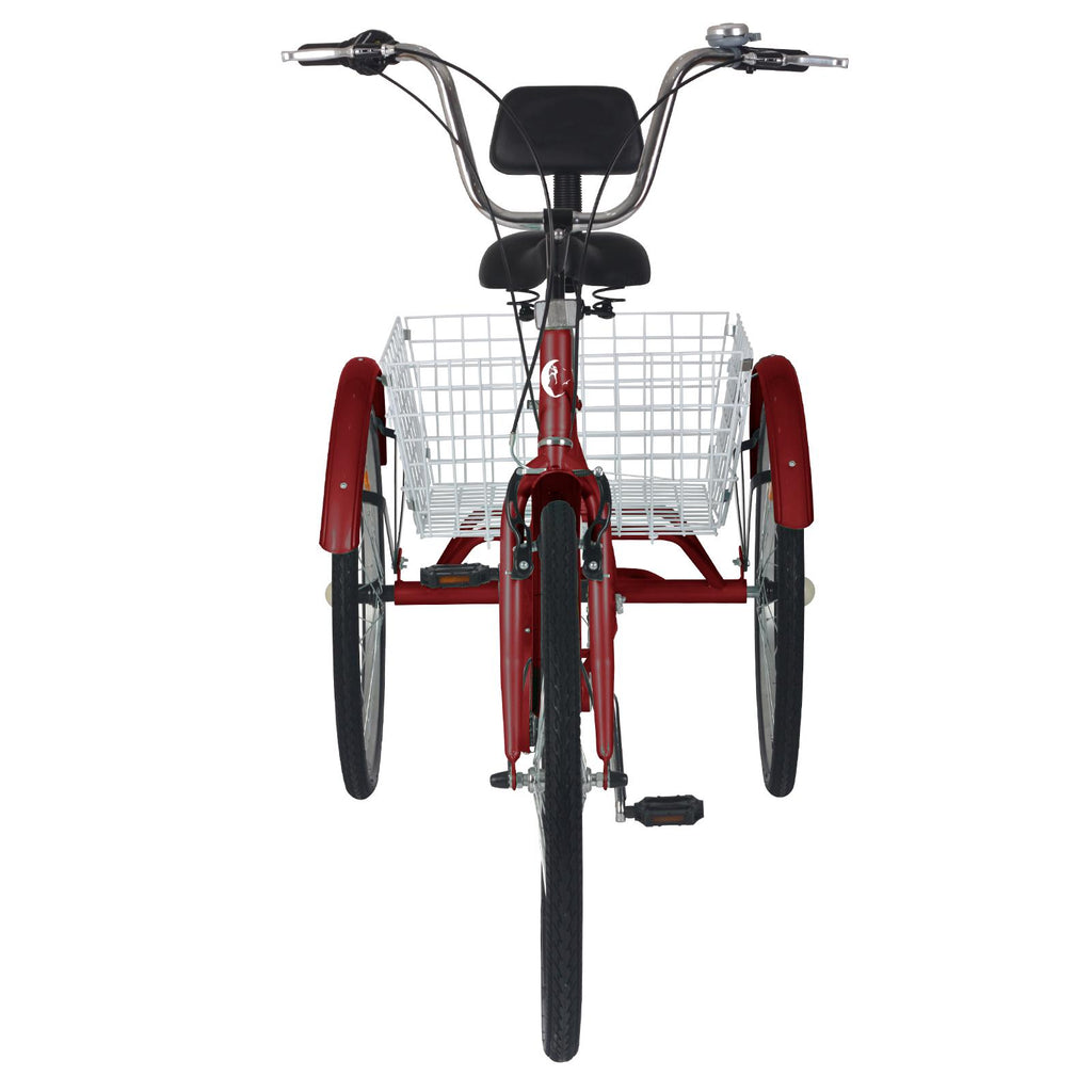 Mooncool Adult Tricycle 7 Speed Trike 26inch 3 Wheel Bike Three-Wheeled Bicycle Cruise Trike Wine Red with Shopping Basket for Seniors, Women, Men.