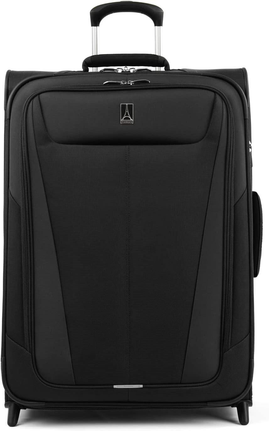 Maxlite 5 Softside Expandable Upright 2 Wheel Luggage, Lightweight Suitcase, Men and Women, Black, Checked-Medium 26-Inch