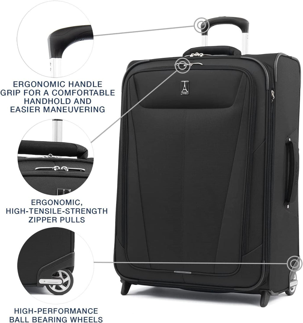 Maxlite 5 Softside Expandable Upright 2 Wheel Luggage, Lightweight Suitcase, Men and Women, Black, Checked-Medium 26-Inch