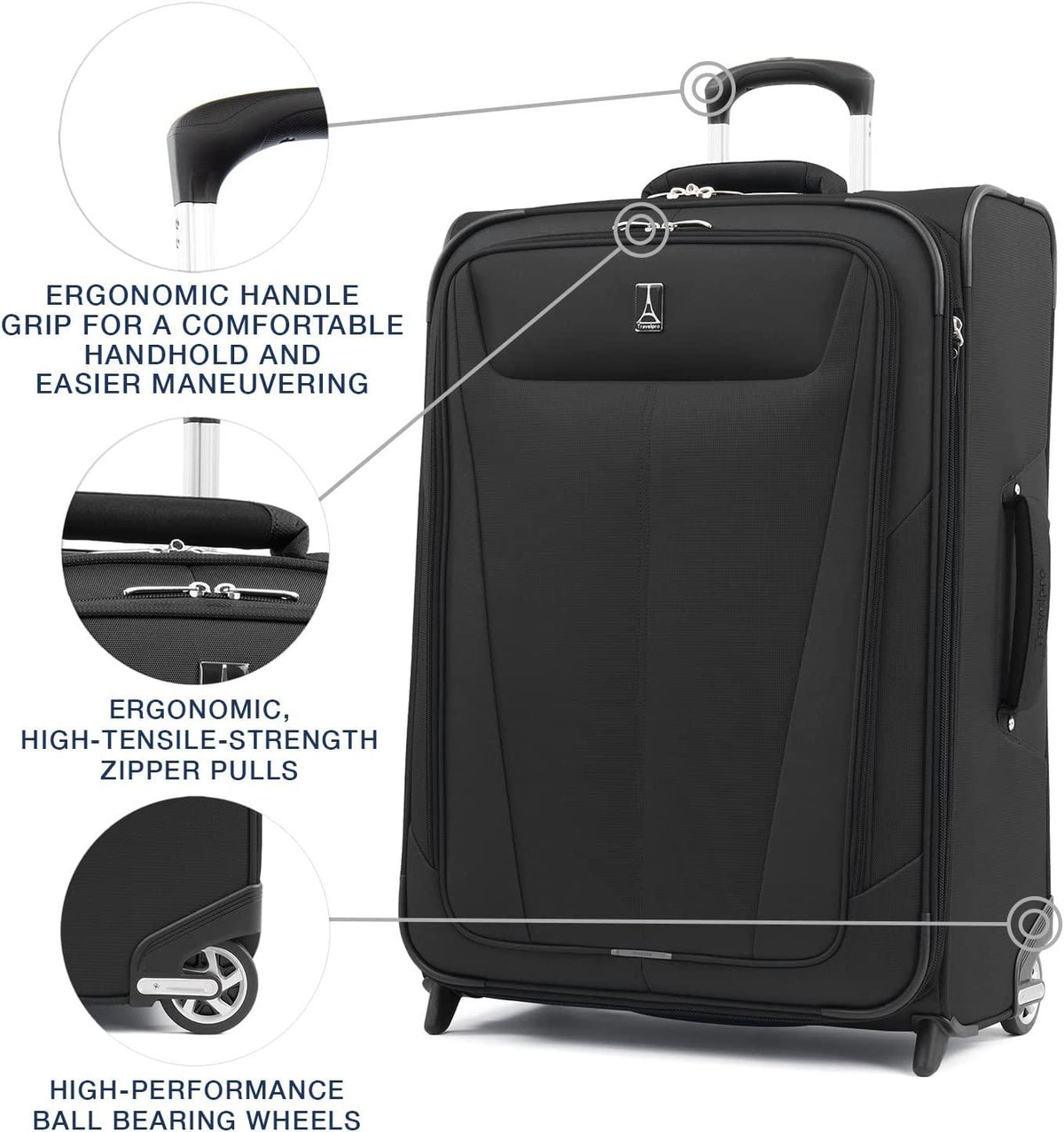 Maxlite 5 Softside Expandable Upright 2 Wheel Luggage, Lightweight Suitcase, Men and Women, Black, Checked-Medium 26-Inch