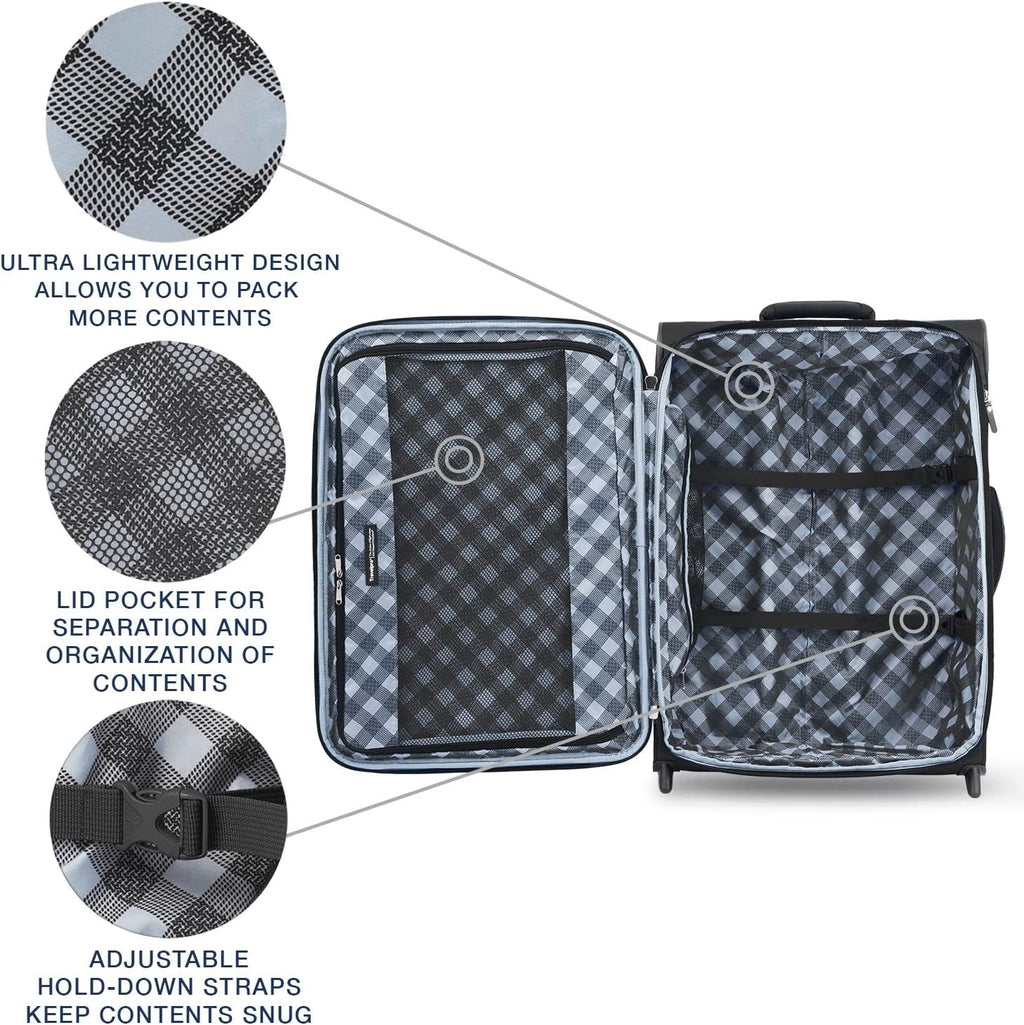 Maxlite 5 Softside Expandable Upright 2 Wheel Luggage, Lightweight Suitcase, Men and Women, Black, Checked-Medium 26-Inch
