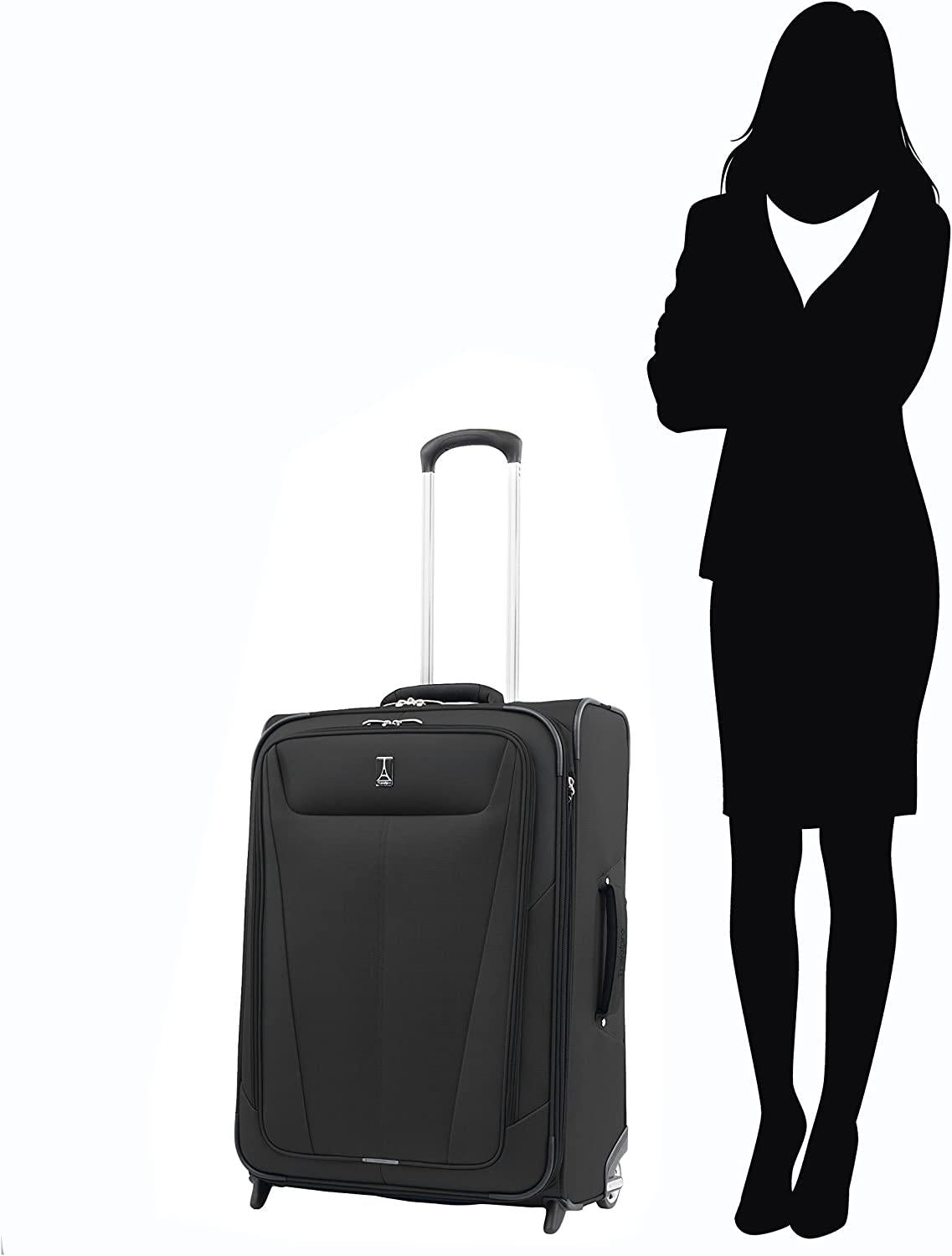 Maxlite 5 Softside Expandable Upright 2 Wheel Luggage, Lightweight Suitcase, Men and Women, Black, Checked-Medium 26-Inch