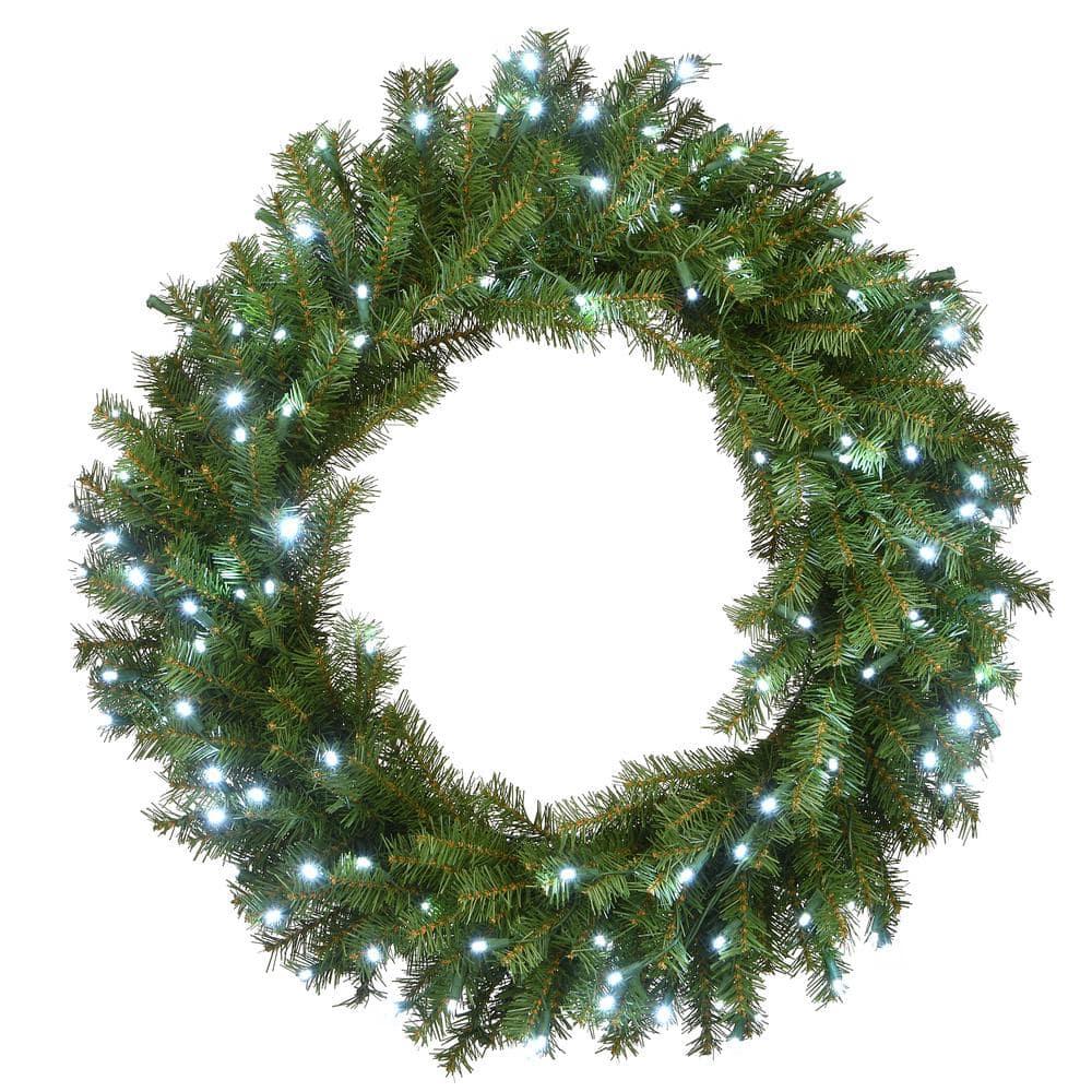 30 in. Artificial Norwood Fir Wreath with Memory-Shape and 150 Cool White LED Lights