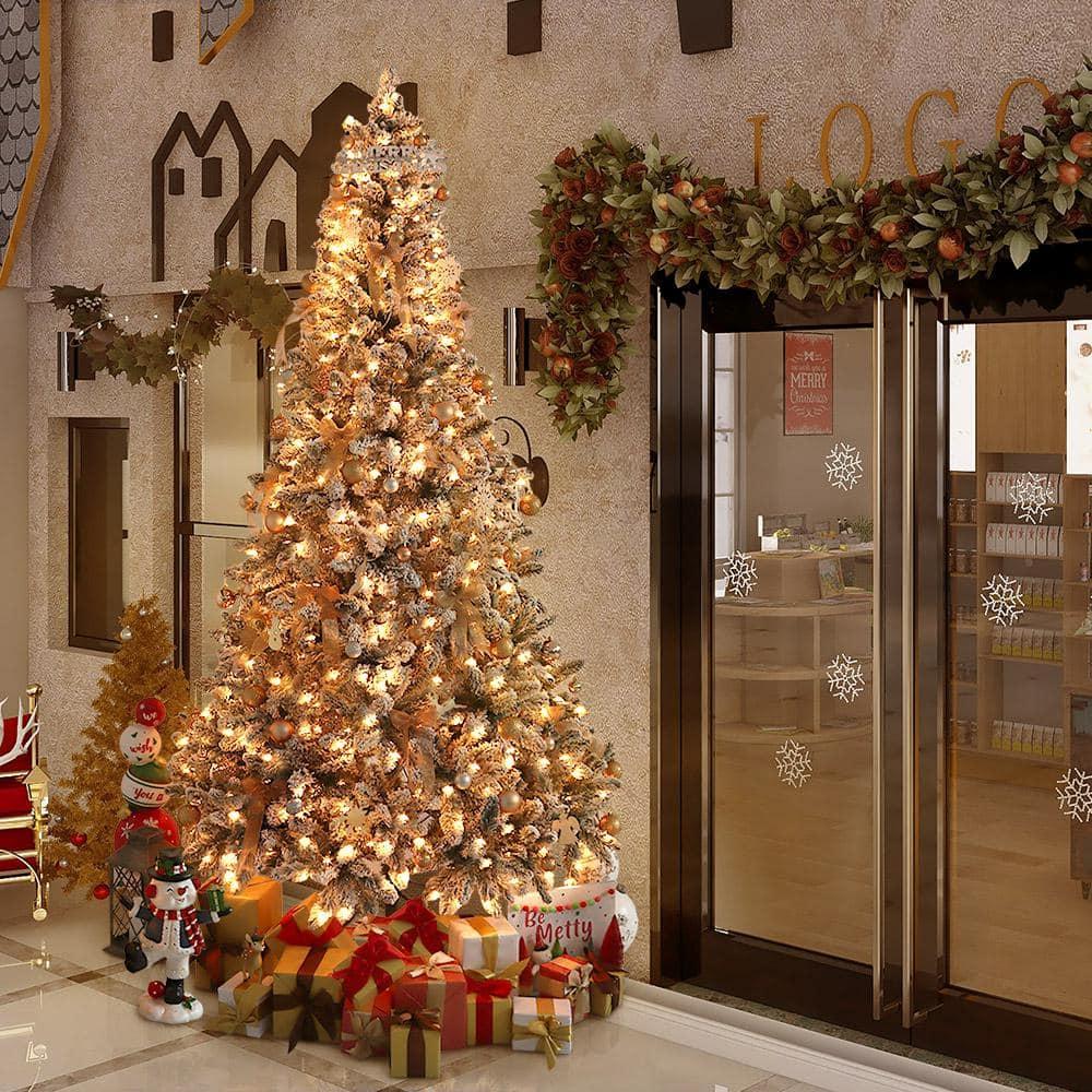 9 ft. Green Lighted Flocked Spruce Artificial Christmas Tree