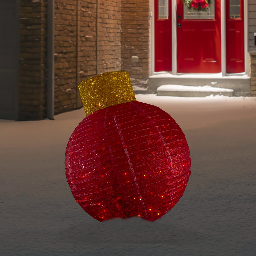 38" LED Lighted Twinkling Red Tinsel Ornament Outdoor Christmas Decoration