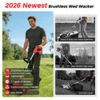 24V Electric Weed Wacker with Wheels, Grass Trimmer Cordless, 3 in 1 Weed Eater Battery Powered with 2pcs Batteries &amp; Charger, Weed Trimmer/Brush Cutter/Edger Lightweight for Lawn &amp; Yard