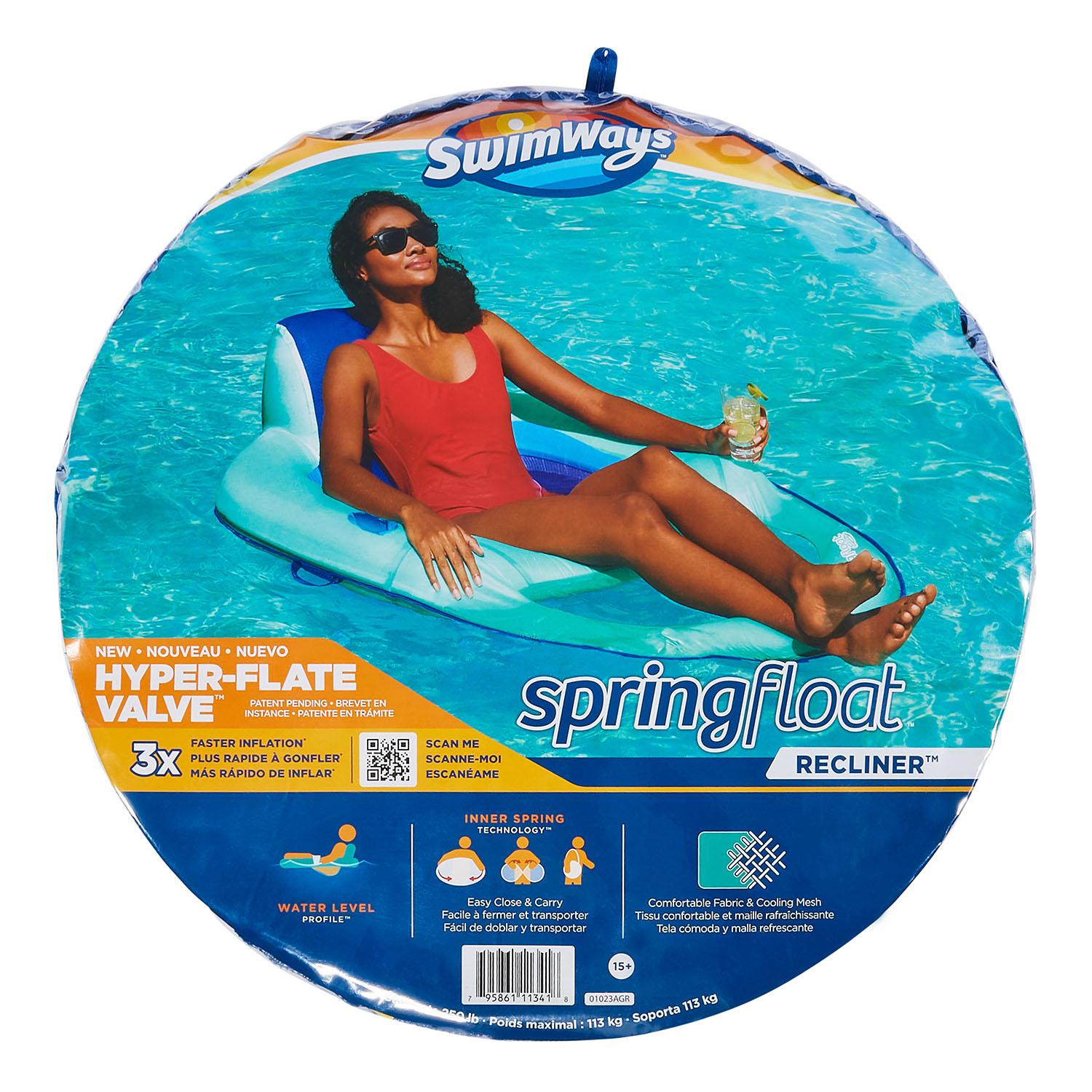 SwimWays Inflatable Soft Mesh Twist and Fold Spring Stable Relaxing Recliner Pool and Lake Float Lounger with Cup Holder, Aqua