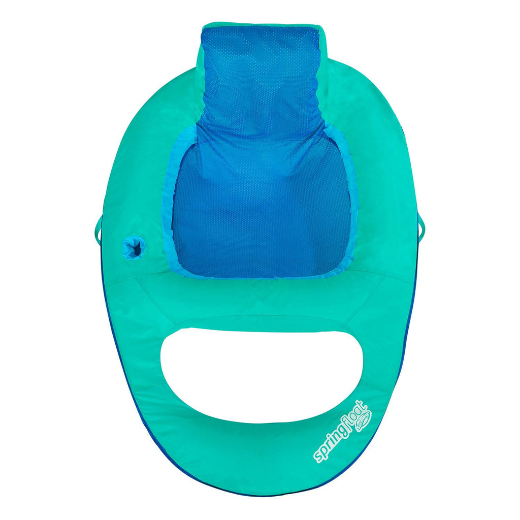 SwimWays Inflatable Soft Mesh Twist and Fold Spring Stable Relaxing Recliner Pool and Lake Float Lounger with Cup Holder, Aqua