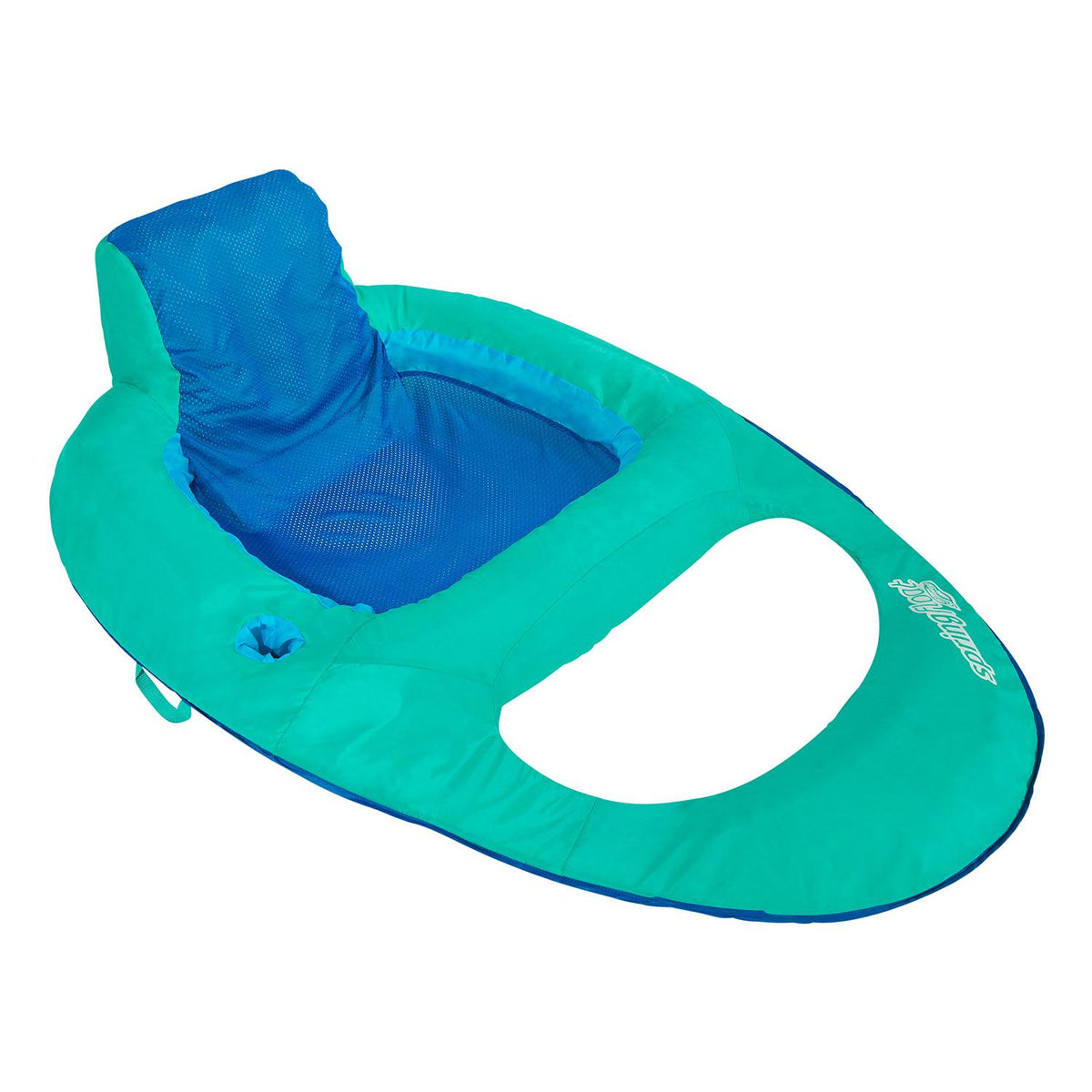 SwimWays Inflatable Soft Mesh Twist and Fold Spring Stable Relaxing Recliner Pool and Lake Float Lounger with Cup Holder, Aqua