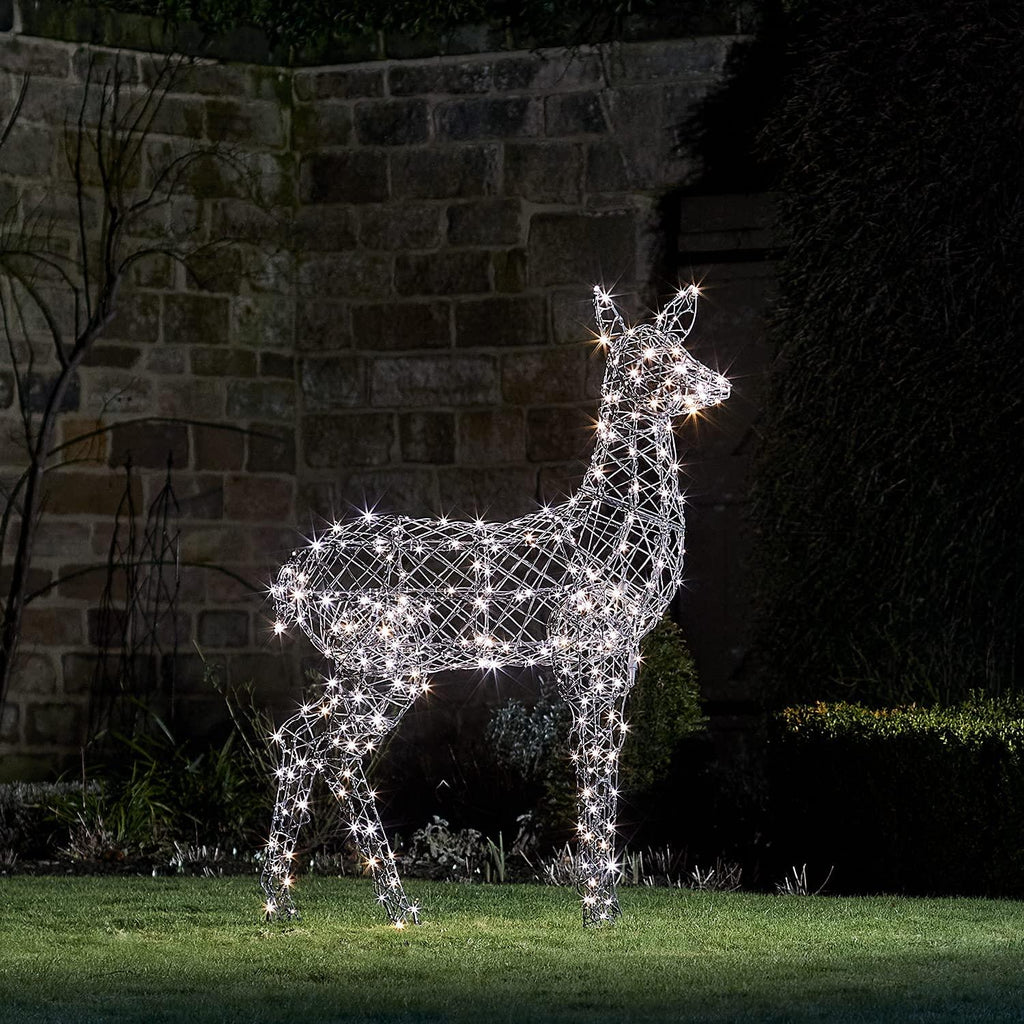 Lights4fun, Inc. 4.3ft LarGray Rattan Doe Reindeer LED Christmas Light Up Figures Decoration for Indoor Outdoor Use