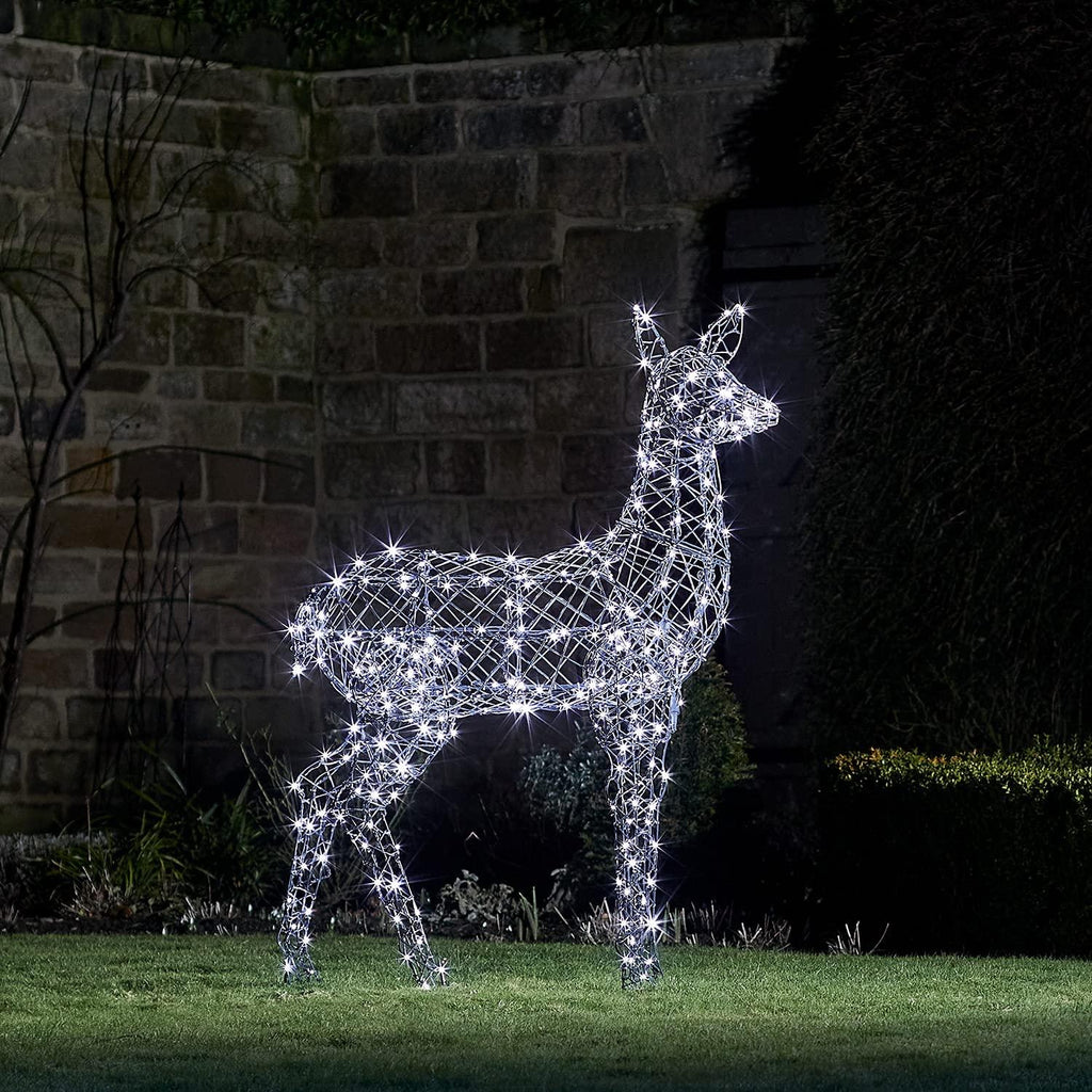 Lights4fun, Inc. 4.3ft LarGray Rattan Doe Reindeer LED Christmas Light Up Figures Decoration for Indoor Outdoor Use