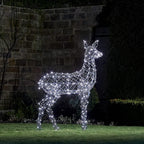 Lights4fun, Inc. 4.3ft LarGray Rattan Doe Reindeer LED Christmas Light Up Figures Decoration for Indoor Outdoor Use