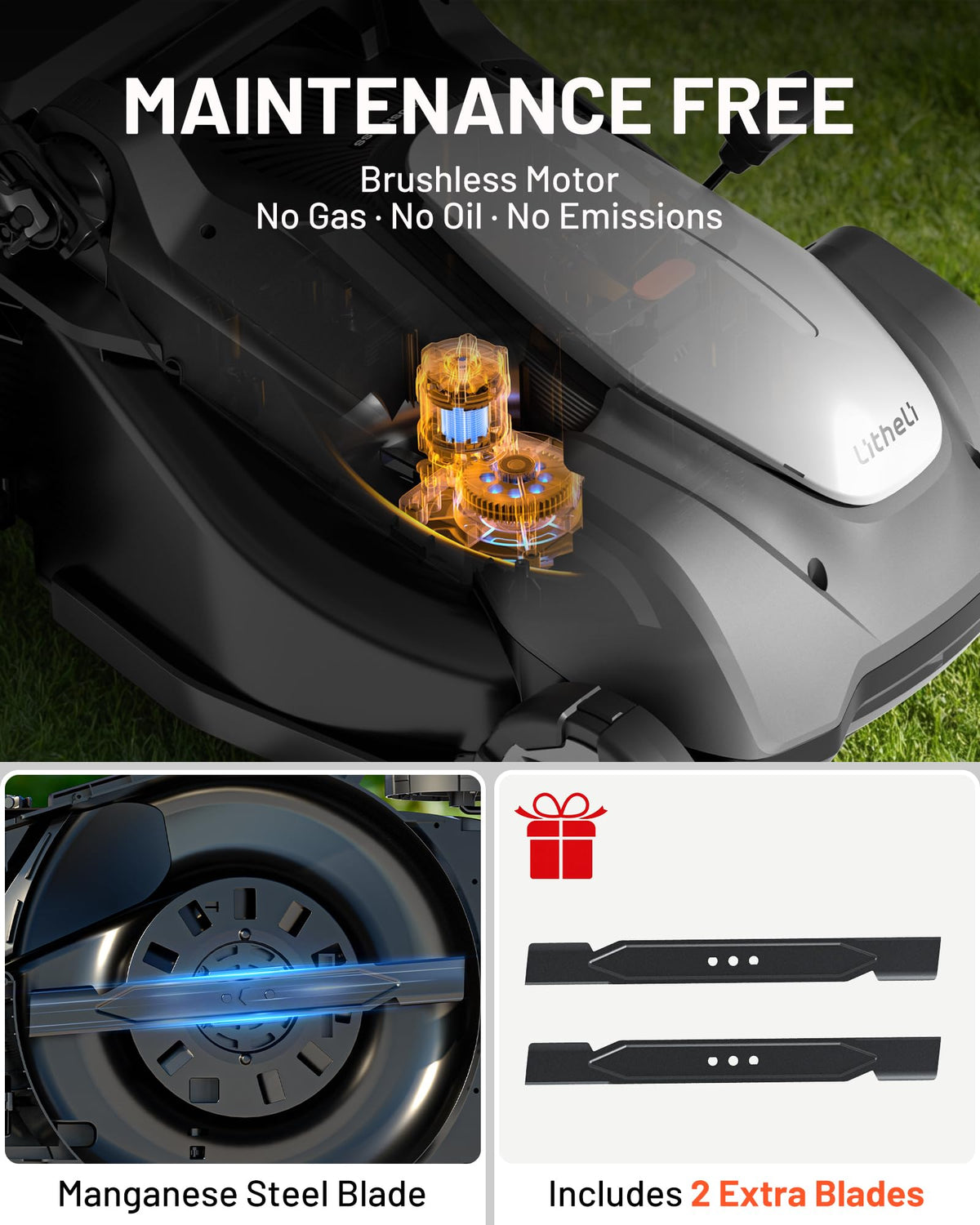 18-inch 40V Self-Propelled Brushless Lawn Mower for Garden Yards, Lightweight Cordless Mower with 6-Position Height Adjustment, 2×5.0Ah Batteries Included