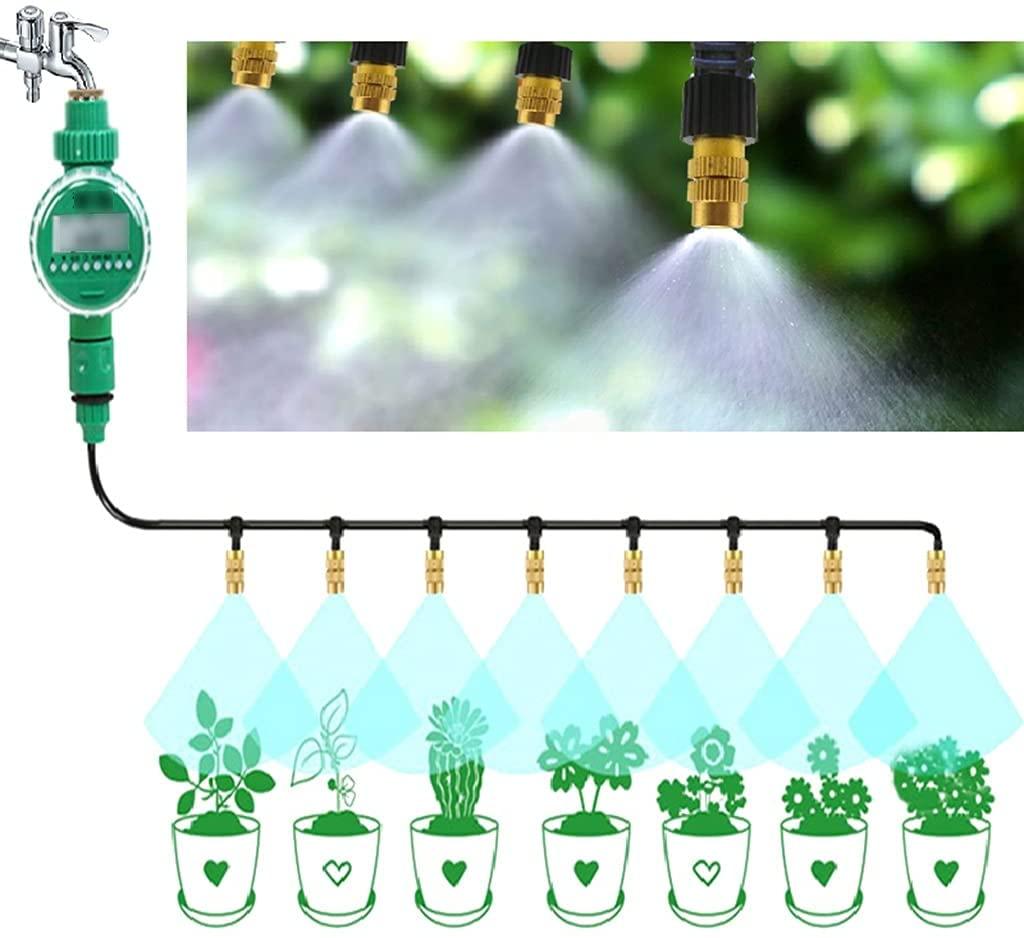 BBGS Drip Irrigation System, with Timer & Copper Adjustable Nozzle, Balcony Patio Garden Watering Kits Mist Cooling Outdoors Atomization Kit (Color : Style 6)