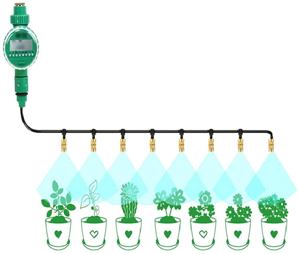 BBGS Drip Irrigation System, with Timer & Copper Adjustable Nozzle, Balcony Patio Garden Watering Kits Mist Cooling Outdoors Atomization Kit (Color : Style 6)