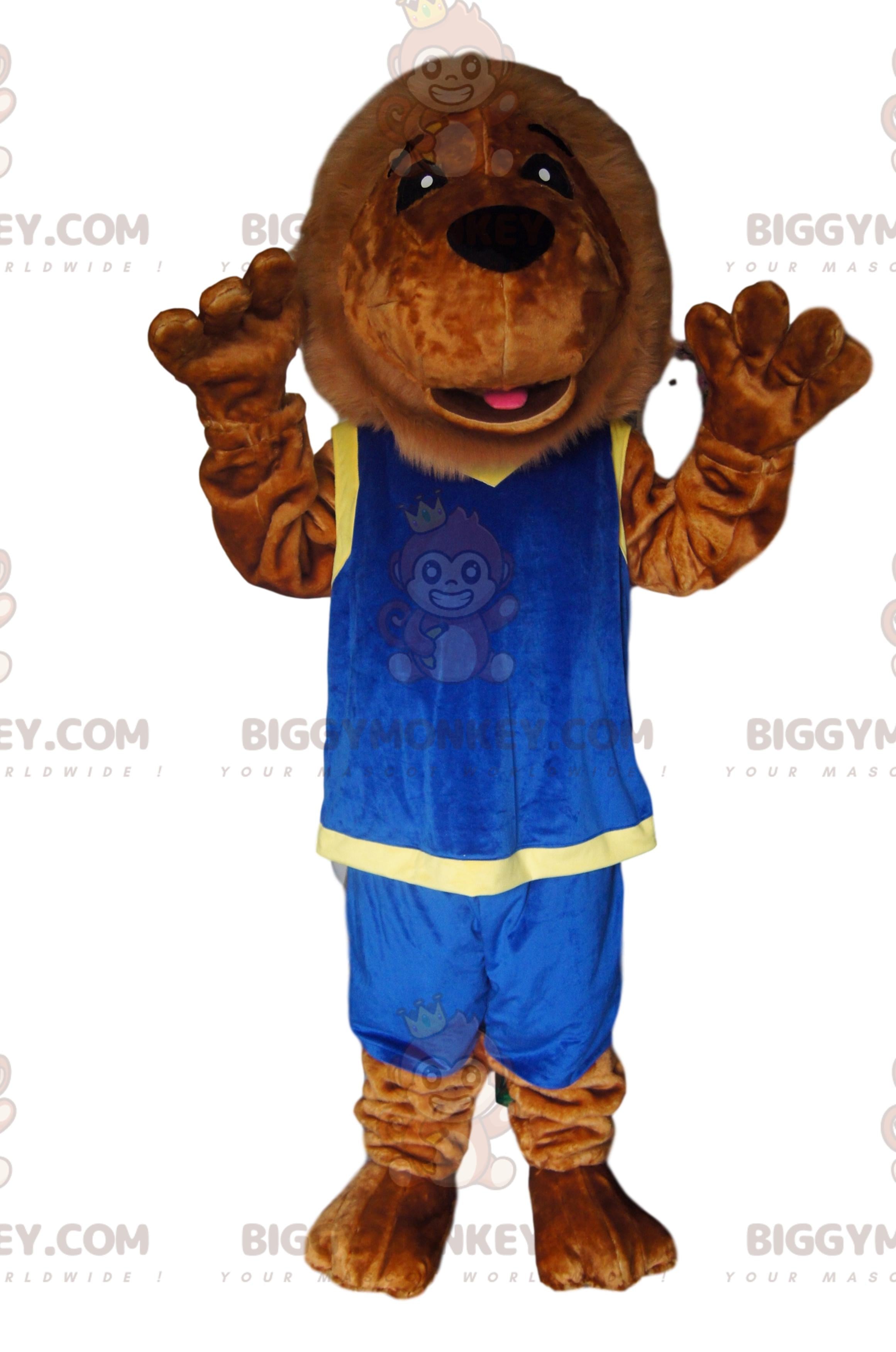 Lion BIGGYMONKEYMascot Costume with Blue Sportswear