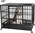 ITORI Heavy Duty Metal Dog CaKennel Crate and Playpen for Training LarDog Indoor Outdoor with Double Doors &amp; Locks  Included Lockable Wheels Removable Tray42in 48in